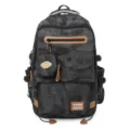 Sac à dos d'école gris camouflage à grande capacité avec protection dorsale ergonomique - Sac à Dos + Porte-monnaie (78) / Noir