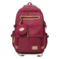 Sac à dos d'écolier ergonomique bordeaux de grande capacité avec accents marrons et pochette - Sac à Dos + Porte-monnaie (78) / Bordeaux