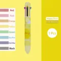 Stylo à bille multicolore 8-en-1 jaune avec motif de canard mignon pour école et bureau - Canard Heureux / Stylo à Bille 8 Couleurs