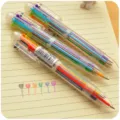 Bolígrafo multicolor, bolígrafo retráctil transparente 6 en 1 para papelería escolar. - Cuerpo transparente de 6 colores / Bolígrafo retráctil multicolor de dibujos animados / Punta de bala de 0,5 mm