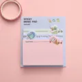 Lindo bloc de notas adhesivas de 3 capas con diseños de helados y frutas sobre fondo rosa. - Helado/Bloc de Notas Lindo