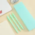 Estuche de plástico minimalista verde menta con tres bolígrafos a juego para estudiantes - Estilo Simple / Verde