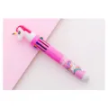 Carina penna a sfera multicolore unicorno per studenti cancelleria rosa scrittura - Penna a scatto multicolore cartone animato unicorno rosa a 10 colori / Punta a proiettile 0,5 mm