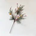 Artificial pine branch with red berries and gold ornaments for Christmas home decor - Gold Pomegranate Style