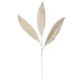 Detailansicht eines goldenen Weihnachtsblattzweigs mit feinen Adernmustern und Glitzer - Champagner 89cm
