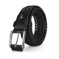 Classic black handmade braided leather belt featuring a silver pin buckle for men - 105cm / Upgraded Black