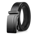 Classic men's black leather belt with lychee texture and matte automatic buckle - Style 5 (Black Buckle)
