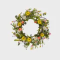 Detail of colorful artificial flower wreath with eucalyptus leaves for door decoration. - Mixed Color Wreath
