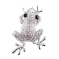 Primer plano del broche de rana retro engastado con brillantes diamantes de imitación blancos. - Estilo de Rana de Estrás Completo Plateado (A05)