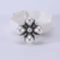 Detailed macro shot of vintage silver cross brooch with pearls and black crystals - Antique Silver Cross Pearl (Style 4)