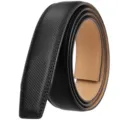Detailed macro view of black textured leather belt strap without buckle for automatic men's belts - 219 Texture (35-3311) / 120cm / Black/Yellow Bottom
