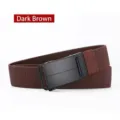 Detailed view of the dark coffee elastic nylon belt with a black automatic buckle. - Elastic Band Style (TK113) / 120cm / Coffee