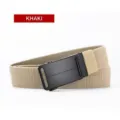 Detail view of a khaki elastic tactical belt with a black automatic buckle closure. - Elastic Band Style (TK113) / 120cm / Khaki