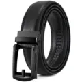 Classic black split leather men's belt with a sleek matte black automatic business buckle - Black (Electrophoretic Black Buckle) / 110cm