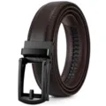 Classic men's brown split leather business belt with stylish black automatic buckle. - Coffee (Electrophoretic Black Buckle) / 110cm