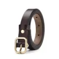 Elegant dark brown genuine cowhide leather belt for women featuring a gold-tone pin buckle - 100cm / Coffee