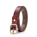 Women's burgundy genuine leather belt with gold pin buckle for dresses and pants - 100cm / Red Brown