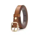 Women's genuine brown cowhide leather belt featuring an elegant gold-tone metal pin buckle - Earthy Yellow
