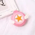 Cute pink folding travel cushion hairbrush with iconic star and wings design and mirror - Pink Base Star Wings Style