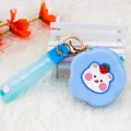 Cute blue silicone flower coin purse with cartoon bear pattern and wrist strap keychain - Strawberry Bear