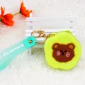 Cute green silicone flower coin purse with brown bear face and wrist strap keychain - Blush Bear