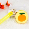 Yellow silicone orange fruit shaped coin purse with BLOSSOM FOR YOU wrist strap keychain - Orange