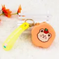 Orange silicone flower coin purse with cute bear keychain and yellow wrist strap - Bear with Apple