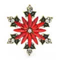 Elegante sneeuwvlok party broche met rode kristallen en zwart emaille bladeren - Rode Kristal Emaille Stijl / Rood (n7)