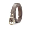 Slim genuine leather belt for women with elegant gold square pin buckle in brown - Khaki