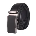High-quality men's black leather belt with a sleek automatic buckle on white background - Style 3