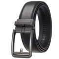 Close-up of black men's leather belt with automatic buckle and pin buckle design - 120cm / Matte Gunmetal Buckle + Black Strap