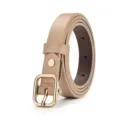 Elegant tan genuine leather belt for women with a gold rectangular pin buckle. - Beige