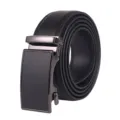 Men's black leather belt with sleek gunmetal automatic buckle for business casual - 120cm / Style 2