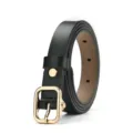 High-quality black genuine leather belt for women with elegant gold-toned pin buckle - Dark Green