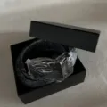 Black men's cowhide leather belt with automatic buckle in gift box packaging - 120cm / Gift Box Set (Style 2)