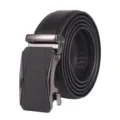 Classic black split cowhide leather belt for men featuring a textured automatic buckle - 120cm / Style 1