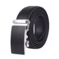 Classic black leather belt for men with silver automatic buckle, business casual style. - Style 4