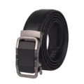 Classic black split leather belt for men featuring a sleek gunmetal automatic buckle - Style 5