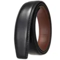 Detailed view of a premium black and brown leather belt strap with fine stitching. - 95 Texture (35-3633) / 120cm / Black Surface/Red-Brown Bottom