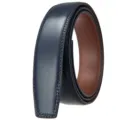 Navy blue leather men's automatic belt strap without buckle, 3.5cm width detail - 95 Texture (35-3633) / 120cm / Blue Surface/Red-Brown Bottom