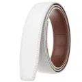 Detail view of a white leather belt strip featuring a brown inner side and precision stitching - 95 Texture (35-3633) / 120cm / White Surface/Red-Brown Bottom