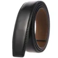 Detailed close-up of a premium black stitched leather belt strap without buckle for men - 95 Texture (35-3633) / 120cm / Black/Yellow Bottom