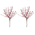 Valentine's Day artificial berry stems with pink hearts and red berries for home decor. - 2 Pcs Pink Heart Picks