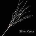 Elegante ramo natalizio argento da 43 cm con brillantini e perline per decorazioni - Argento Con Bacche