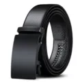 Men's business belt with black lychee pattern leather and matte automatic buckle - Style 6 (Black Buckle)