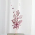 Pink glitter artificial Christmas tree branch decoration, festive floral stem ornament. - 42 cm / Pink