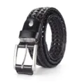 Hand-woven dark brown leather belt with a classic silver pin buckle for men and women - 105cm / Upgraded Coffee