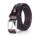 Hand-woven mahogany leather belt with silver pin buckle, classic vintage hollow weave design - 105cm / Upgraded Burgundy