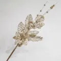 Gold glitter Christmas tree artificial flower branch berry decoration holiday party ornament - 42 cm / Champagne