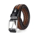 Premium handwoven leather belt in brown and black tones featuring a durable metal pin buckle - 105cm / Upgraded Two-tone